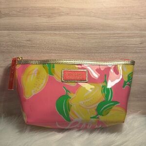 Lilly Pulitzer & Estée Lauder Lemon-Print Pink Cosmetic Pouch - Gold Trim